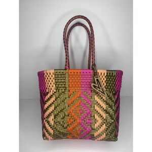 Maria Victoria Handwoven Tote Bag Basket Bohemian Colorful Summer Beach Travel